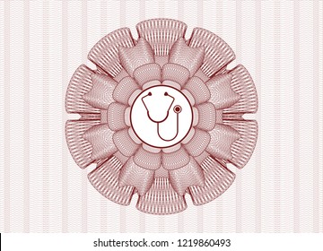 Red rosette. Linear Illustration with stethoscope icon inside