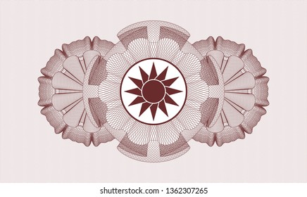 Red rosette. Linear Illustration. with sun icon inside