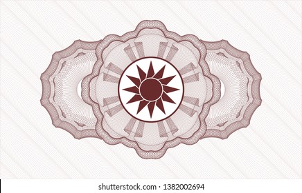 Red rosette. Linear Illustration. with sun icon inside