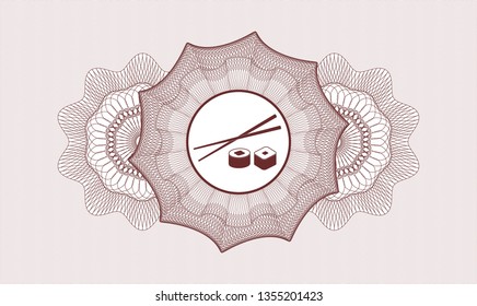 Red rosette. Linear Illustration. with sushi icon inside