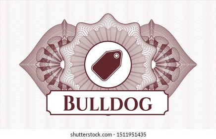 Red rosette. Linear Illustration. with tag icon and Bulldog text inside