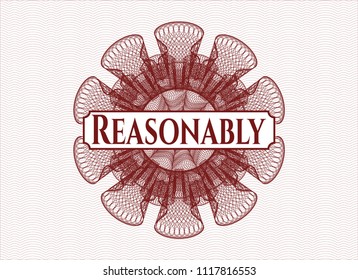 Red rosette. Linear Illustration with text Reasonably inside