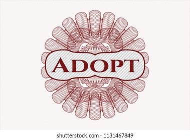 Red rosette. Linear Illustration with text Adopt inside