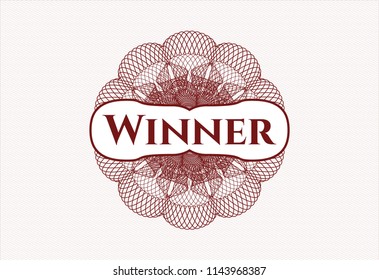 Red rosette. Linear Illustration with text Winner inside