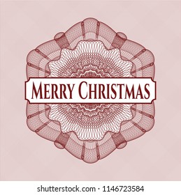 Red rosette. Linear Illustration with text Merry Christmas inside