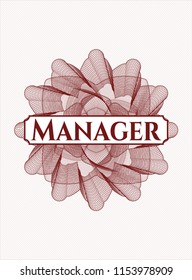 Red rosette. Linear Illustration with text Manager inside