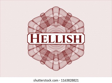 Red rosette. Linear Illustration with text Hellish inside