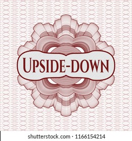 Red rosette. Linear Illustration with text Upside-down inside