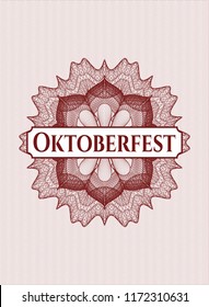 Red rosette. Linear Illustration with text Oktoberfest inside