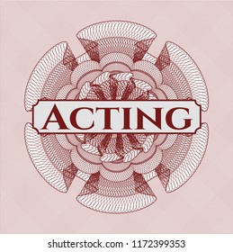 Red rosette. Linear Illustration with text Acting inside