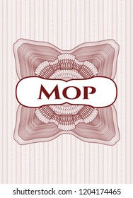 Red rosette. Linear Illustration with text Mop inside