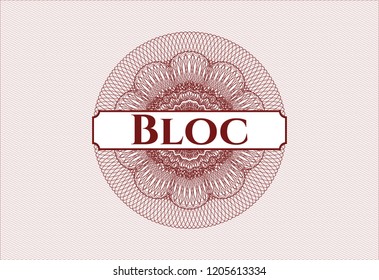 Red rosette. Linear Illustration with text Bloc inside