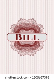 Red rosette. Linear Illustration with text Bill inside