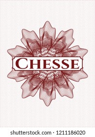 Red rosette. Linear Illustration with text Chesse inside