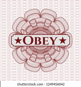 Red rosette. Linear Illustration with text Obey inside