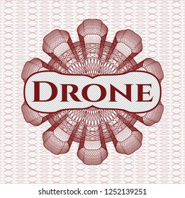 Red rosette. Linear Illustration with text Drone inside