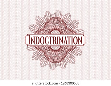 Red rosette. Linear Illustration with text Indoctrination inside