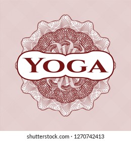 Red rosette. Linear Illustration with text Yoga inside