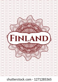 Red rosette. Linear Illustration with text Finland inside