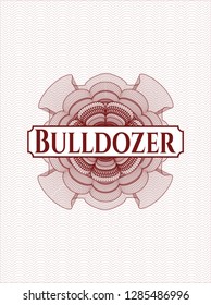 Red rosette. Linear Illustration with text Bulldozer inside