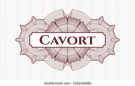 Red rosette. Linear Illustration. with text Cavort inside