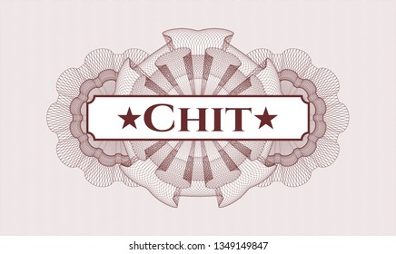 Red rosette. Linear Illustration. with text Chit inside
