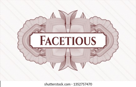 Red rosette. Linear Illustration. with text Facetious inside