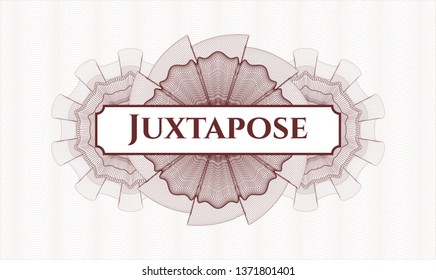 Red rosette. Linear Illustration. with text Juxtapose inside