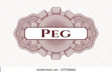 Red rosette. Linear Illustration. with text Peg inside