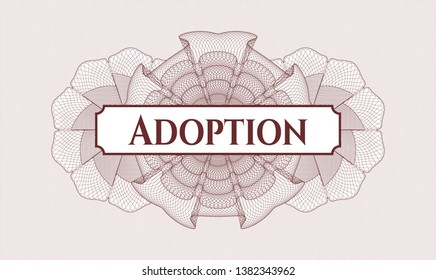 Red rosette. Linear Illustration. with text Adoption inside