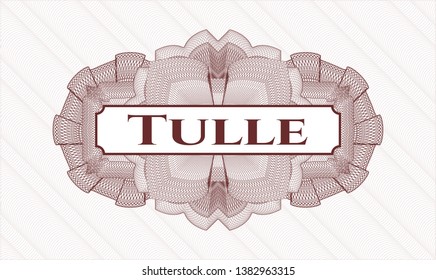 Red rosette. Linear Illustration. with text Tulle inside