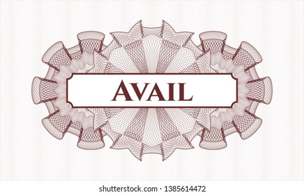 Red rosette. Linear Illustration. with text Avail inside