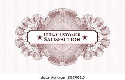 Red rosette. Linear Illustration. with text 100% Customer Satisfaction inside