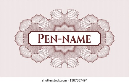 Red rosette. Linear Illustration. with text Pen-name inside