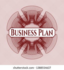 Red rosette. Linear Illustration with text Business Plan inside