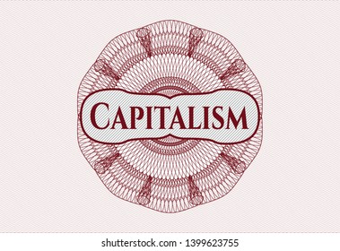 Red Rosette. Linear Illustration With Text Capitalism Inside