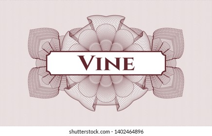 Red rosette. Linear Illustration. with text Vine inside