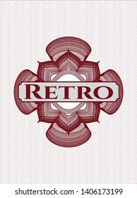 Red rosette. Linear Illustration with text Retro inside
