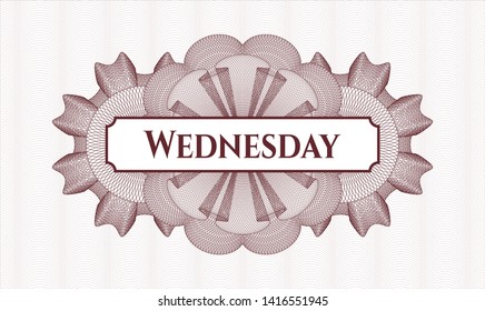 Red rosette. Linear Illustration. with text Wednesday inside