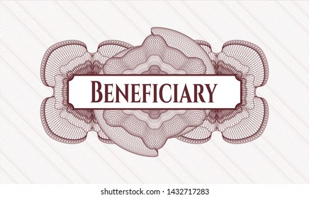Red rosette. Linear Illustration. with text Beneficiary inside