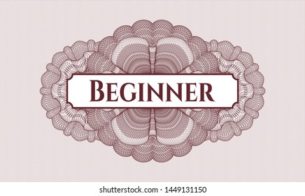 Red rosette. Linear Illustration. with text Beginner inside