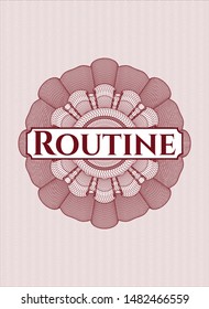 Red rosette. Linear Illustration with text Routine inside