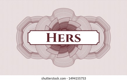 Red rosette. Linear Illustration. with text Hers inside
