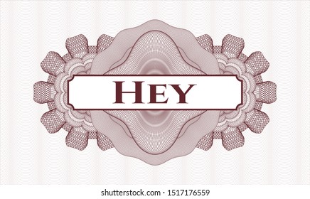 Red rosette. Linear Illustration. with text Hey inside