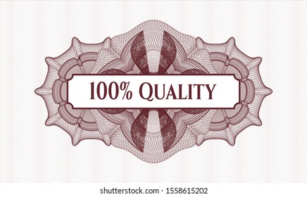 Red rosette. Linear Illustration. with text 100% Quality inside