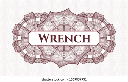 Red rosette. Linear Illustration. with text Wrench inside