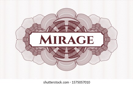 Red rosette. Linear Illustration. with text Mirage inside