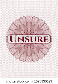 Red rosette. Linear Illustration with text Unsure inside