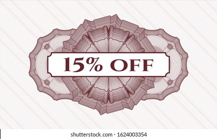 Red rosette. Linear Illustration. with text 15% off inside