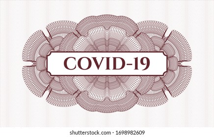 Red rosette. Linear Illustration. with text COVID-19 inside